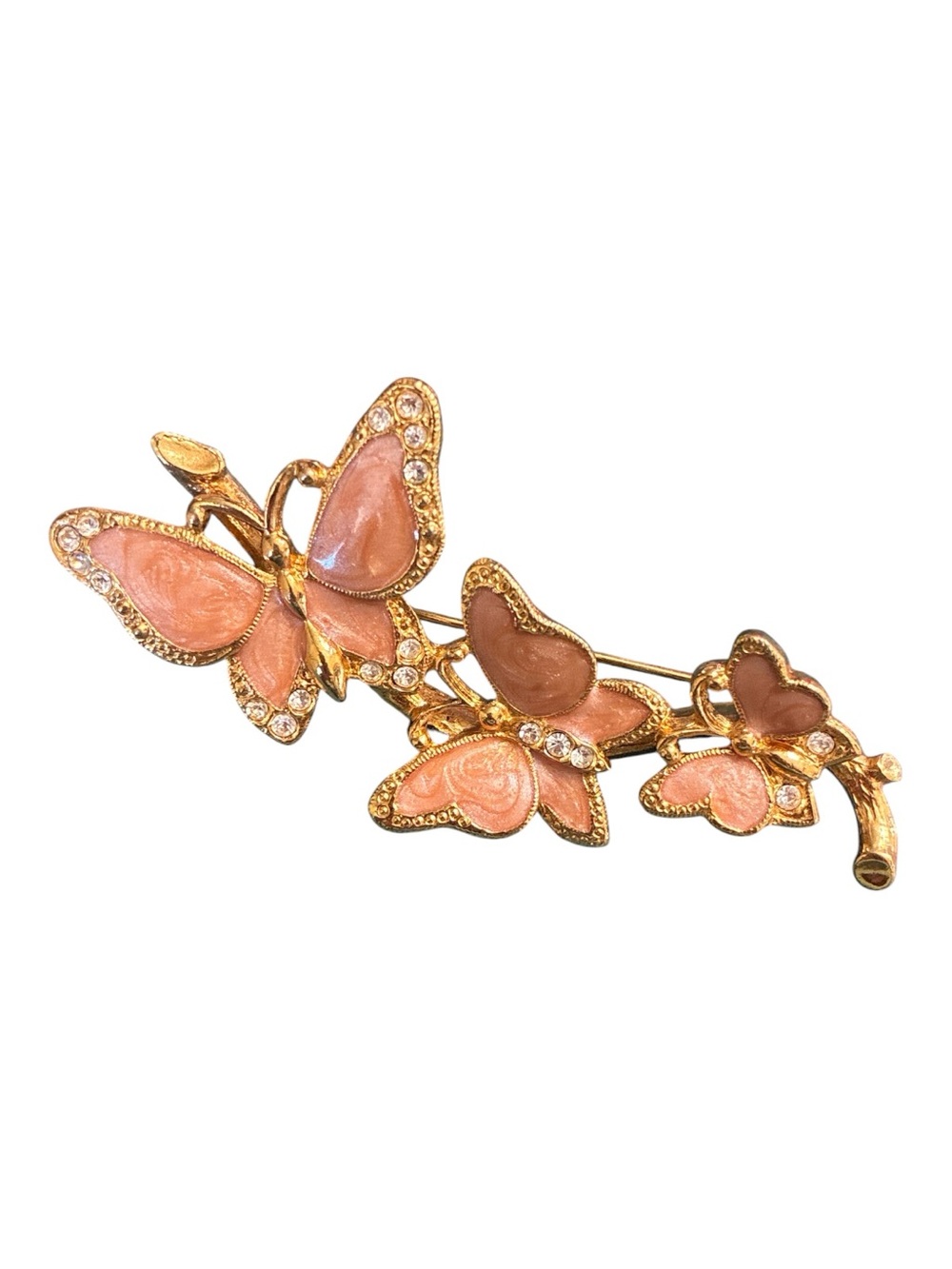 Gold-Tone Pink Butterfly Brooch with Crystals